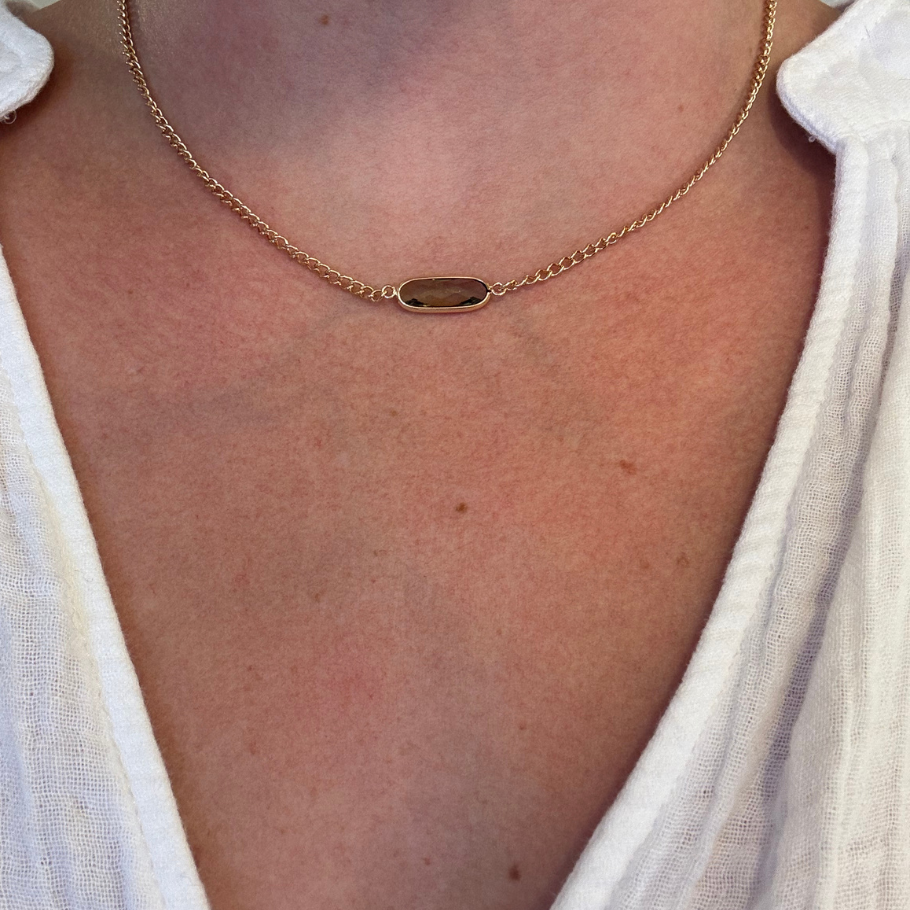 Tiny Green Oval Charm Choker Necklace