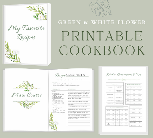 Flower Cookbook Template: Green and White