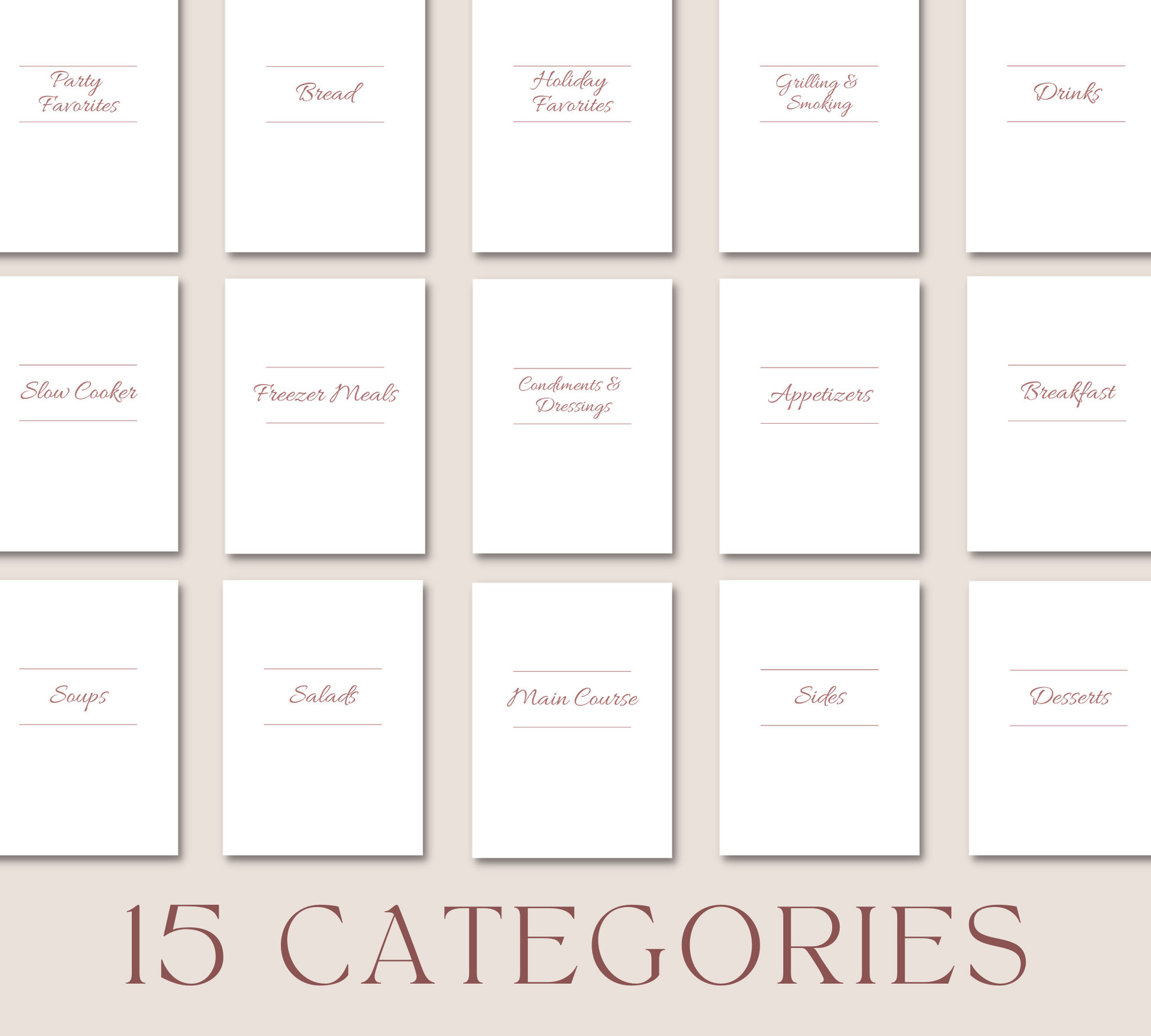 Printable cookbook categories displayed, 15