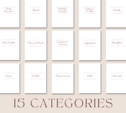 Printable cookbook categories displayed, 15