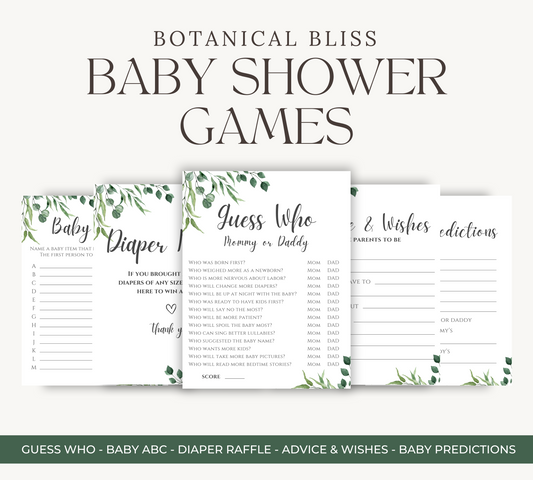 Botanical Bliss Baby Shower Games Bundle