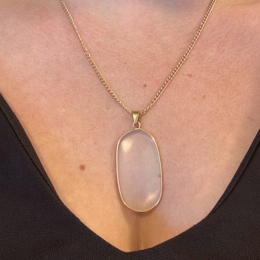 Moonstone Glass Pendant Necklace, Gold 20 inches