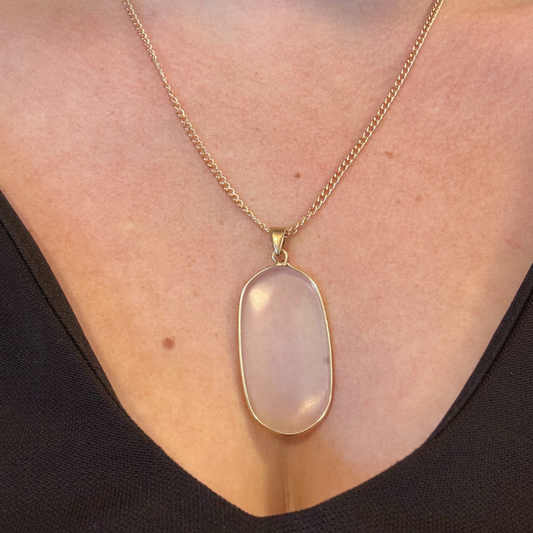 Moonstone Glass Pendant Necklace, Gold 20 inches