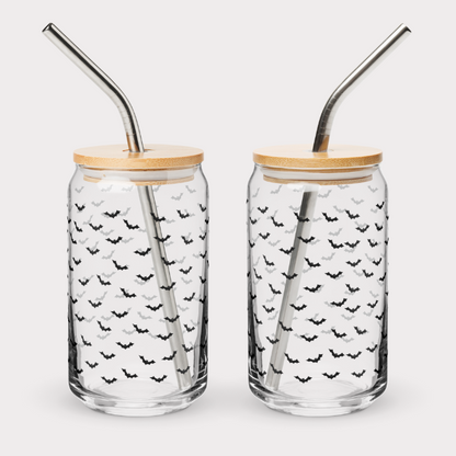 Bats Glass Cup with Lid and Straw