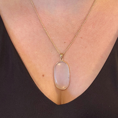 Moonstone Glass Pendant Necklace, Gold 20 inches