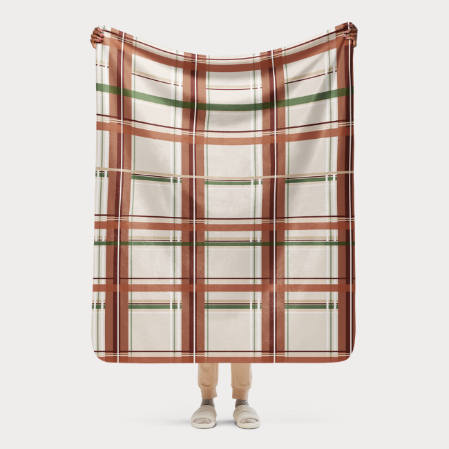 Beige & Green Sherpa Blanket