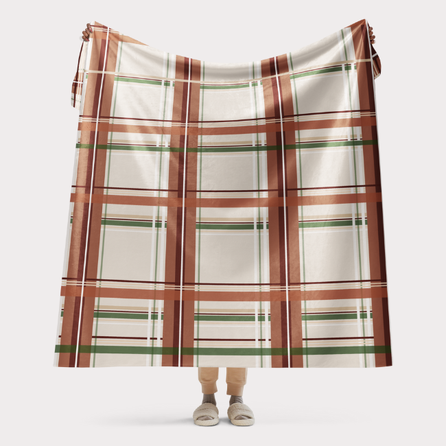 Beige & Green Sherpa Blanket