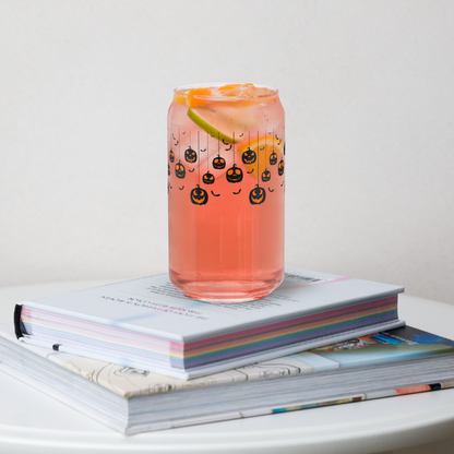 Hanging Pumpkins Glass Cup with Lid and Straw