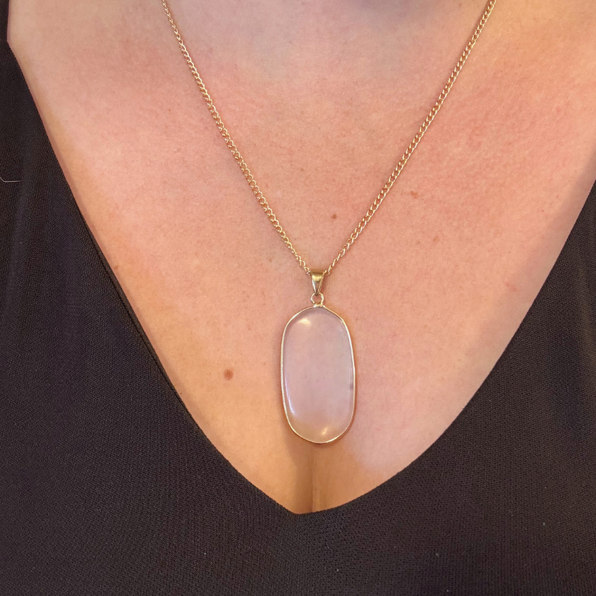 Moonstone Glass Pendant Necklace, Gold 20 inches