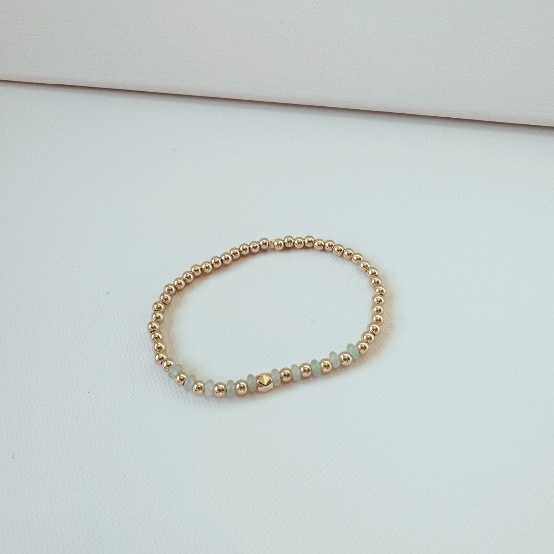 Green Aventurine Beaded Charm Bracelet Set with Gold Shell