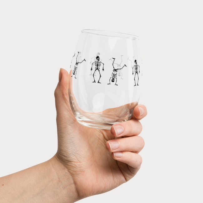 Dancing Skeletons Stemless Wine Glass