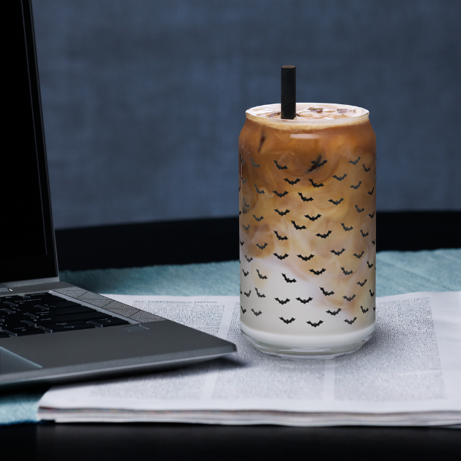 Bats Glass Cup with Lid and Straw