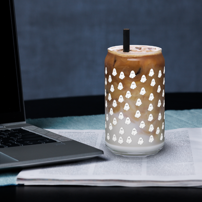 Ghosts Glass Cup with Lid and Straw