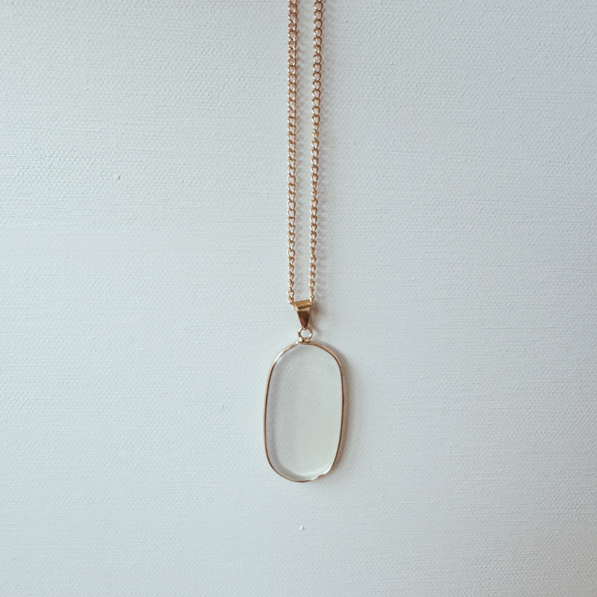 Moonstone Glass Pendant Necklace, Gold 20 inches