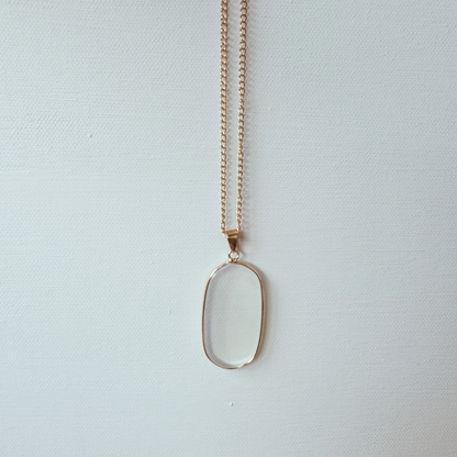 Moonstone Glass Pendant Necklace, Gold 20 inches