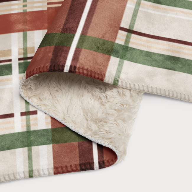 Beige & Green Sherpa Blanket