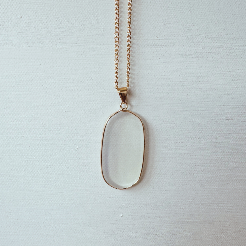 Moonstone Glass Pendant Necklace, Gold 20 inches