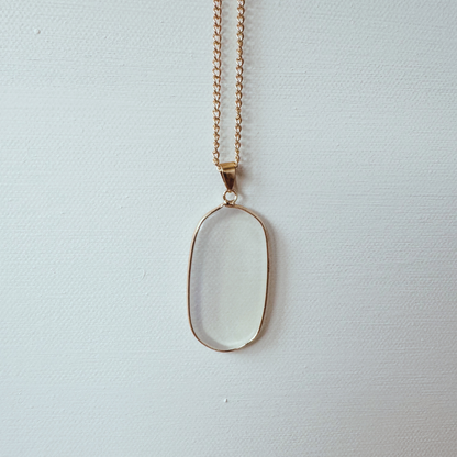 Moonstone Glass Pendant Necklace, Gold 20 inches