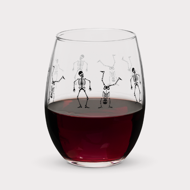 Dancing Skeletons Stemless Wine Glass