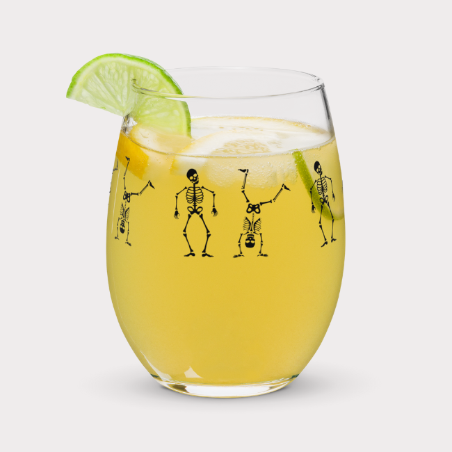 Dancing Skeletons Stemless Wine Glass