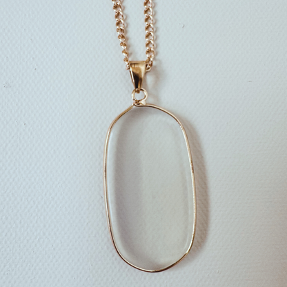 Moonstone Glass Pendant Necklace, Gold 20 inches
