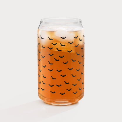 Bats Glass Cup with Lid and Straw