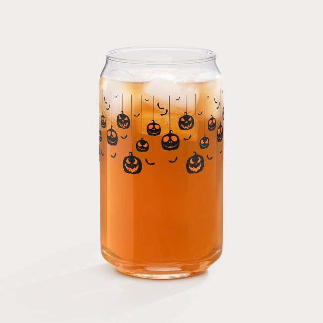 Hanging Pumpkins Glass Cup with Lid and Straw